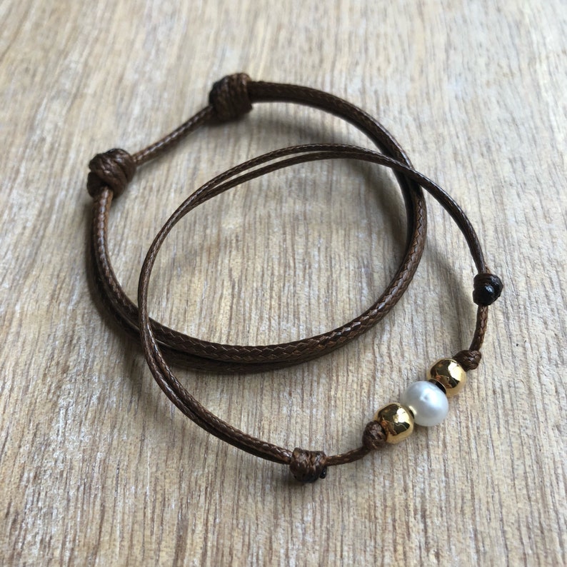 Pearl Bracelet Gold accents Brown Bracelets Waterproof Matching Bracelets WC001545 Bal Harbor Set His and Hers Bracelets