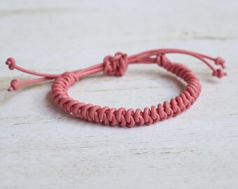 Pink Leather Cord Bracelet, Mauve Braided Genuine Leather, Adjustable Mindful Grounding Knot Jewelry, Intentional Wellness Gift for Her