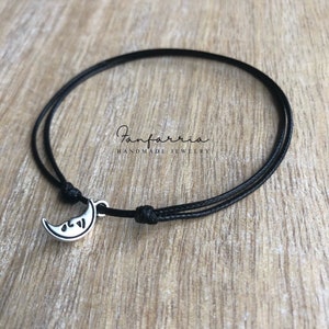 Black Waxed Cord Anklet Elephant Anklet Adjustable Anklet WA001424