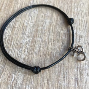 Om Anklet, Black Anklet, Waxed Cord Anklet, Silver Om WA001496 image 2