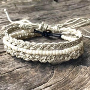 Boho Chic Hemp Macrame Stackable Bracelets Anklets Set, Beach Jewelry
