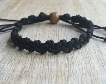 Shell Key Black Hemp Anklet Bracelet Braided Macrame Unisex HA001023