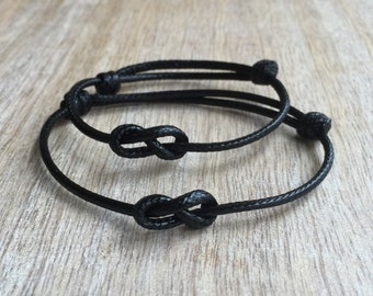 Lovers Key, Black Waxed Cord Bracelets, Waterproof His and her Bracelets, Infinity Couple Bracelets Set of 2 WC001354