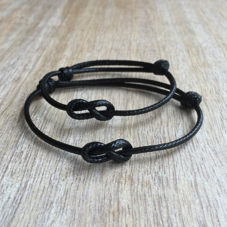 Black Waxed Cord Bracelets Lovers Key Waterproof His and her Bracelets Infinity Couple Bracelets Set of 2 WC001354