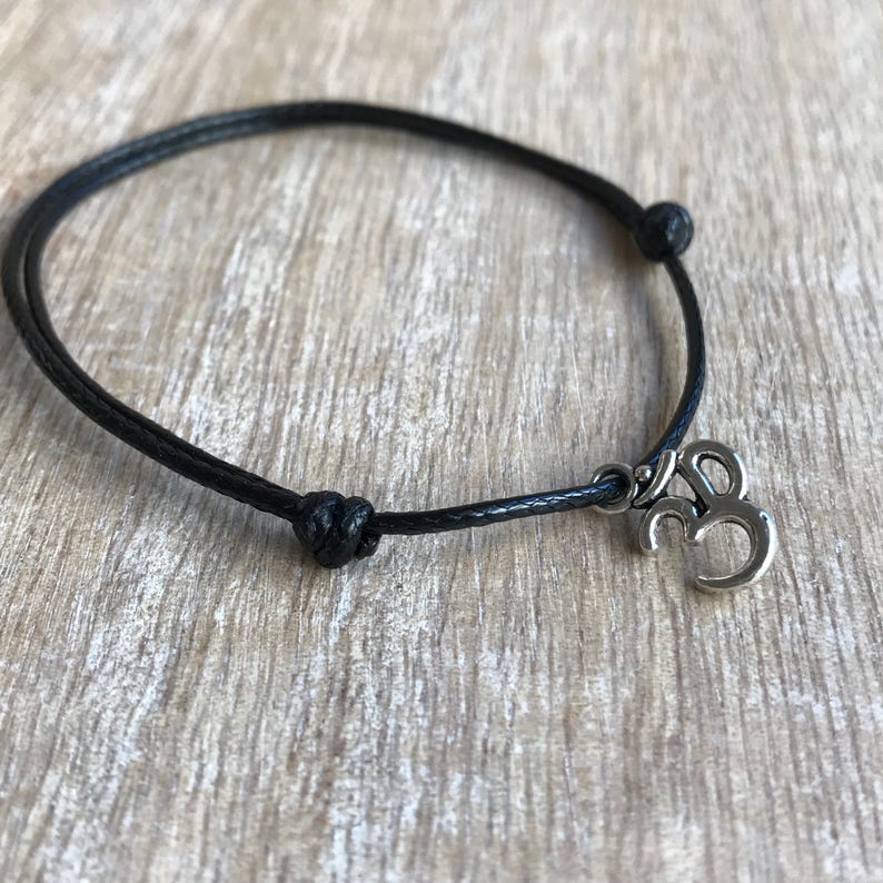 Om Anklet, Black Anklet, Waxed Cord Anklet, Silver Om WA001496 image 3