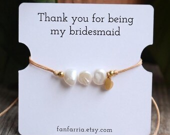 Thank You For Being My Bridesmaid Bracelet, Keshi Pearl Gold Heart Charm, Bridesmaid Thank You Gift