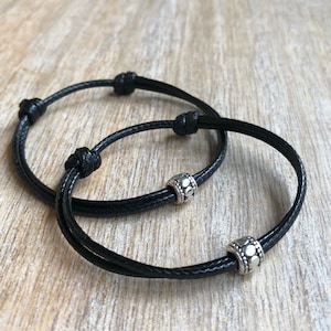 Osceola Set, Couples Bracelets, Black Waxed Cord Bracelets, His and hers Bracelets, Tube Bracelets, Matching Bracelets, Set of 2  WC001417