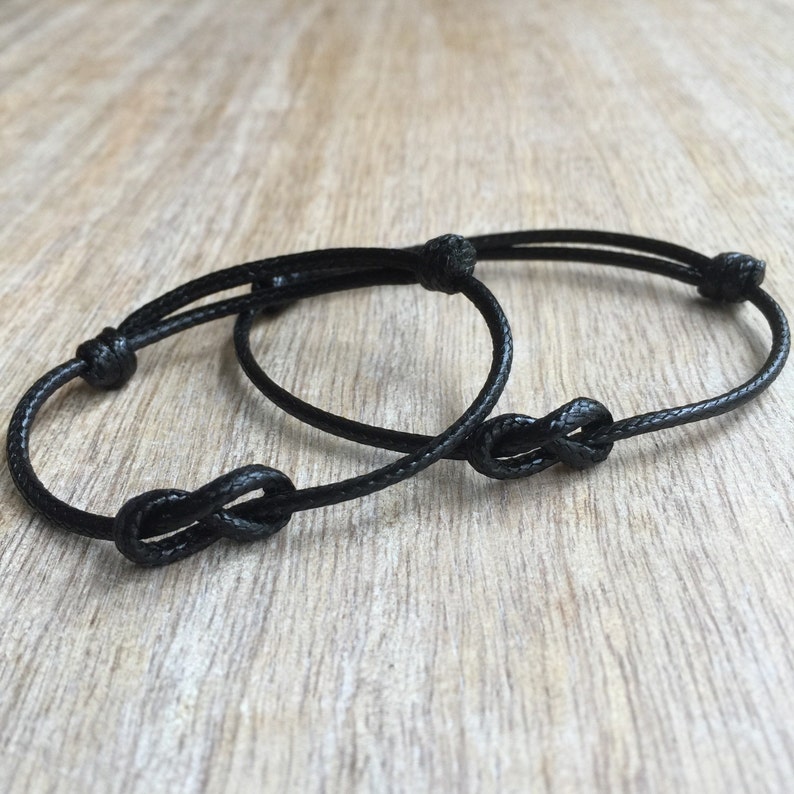 Black Waxed Cord Bracelets Lovers Key Waterproof His and her Bracelets Infinity Couple Bracelets Set of 2 WC001354