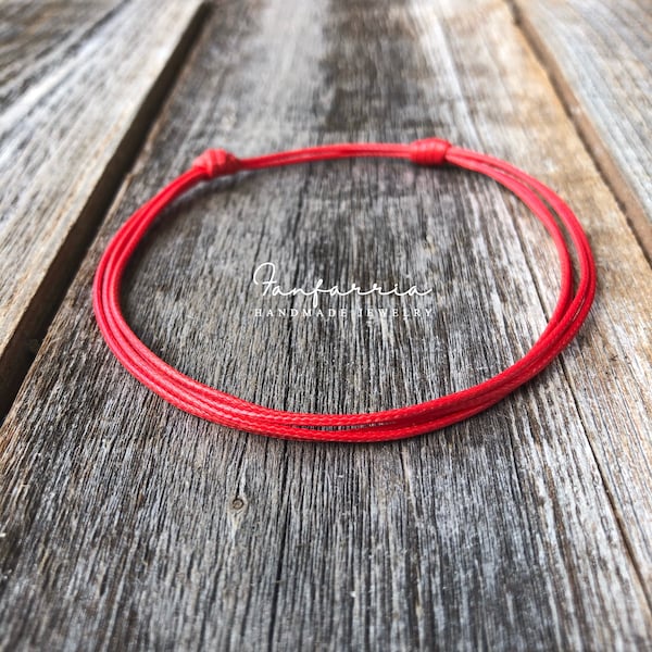 Pinellas, Red String Anklet, Waxed Cord Bracelet, Beach Anklet, Adjustable, Waterproof, Multistrand, More colors WA001676