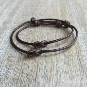 Brown Waxed Cord Bracelets, Simple Bracelet, His and her Bracelet,Couples Bracelets, Infinity, Waterproof Set of 2 image 3