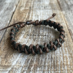Olivbraun Geflochtenes Armband Einstellbar Wasserdicht Vegan Leder