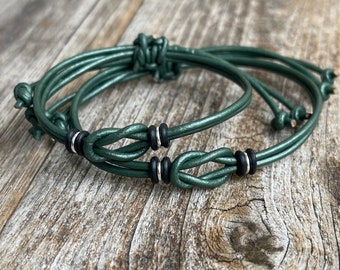 Sanibel, Teal Leather Couples Bracelets, His and Hers Bracelets
