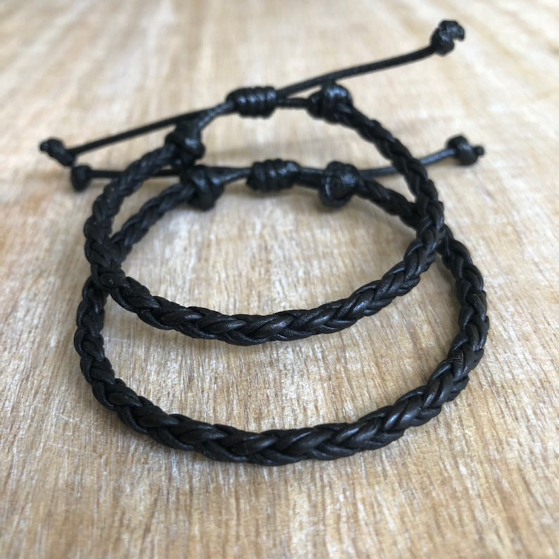 Key West Black Braided Leather Bracelet Simple Bracelet - Etsy