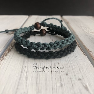 Destin, His and Hers, Black and Teal, Couple Hemp Bracelet, Matching Bracelets, Ecofriendly HC001748