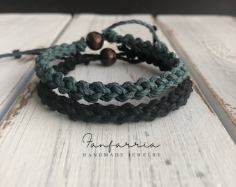 Destin, His and Hers, Black and Teal, Couple Hemp Bracelet, Matching Bracelets, Ecofriendly HC001748