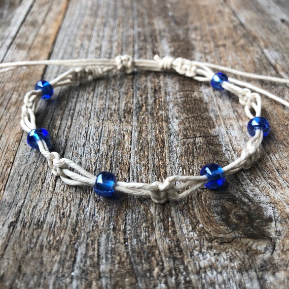 Clearwater Blue Beaded Anklet Natural Anklet Hemp Anklet | Etsy