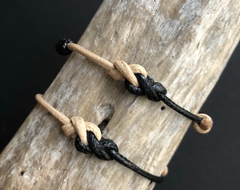 Eternity Knot, Couples Bracelets, Black and Natural Waxed Cord Bracelets, His and hers Bracelets, Waterproof, Adjustable WC001548