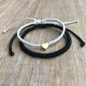 Miramar Set - Customizable Initial Couples Bracelets, Black & White Set with Gold Detailing WC001726