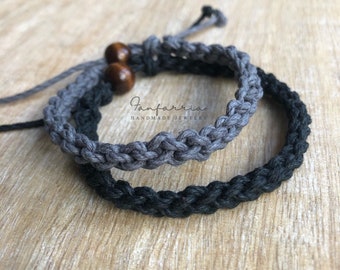 His and Hers Bracelets, Destin, Black and Gray, Couple Hemp Bracelet, Love Couple Bracelet, Matching Bracelets HC001537