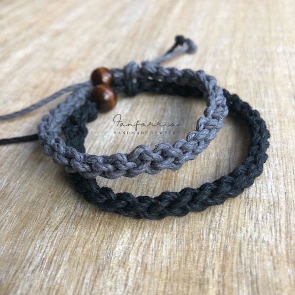 Destin, His and Hers Bracelets, Black and Gray, Couple Hemp Bracelet, Love Couple Bracelet, Matching Bracelets HC001537