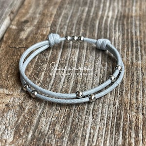Amelia II, Light Gray Bracelet Anklet Silver Beads Unisex Adjustable Waterproof