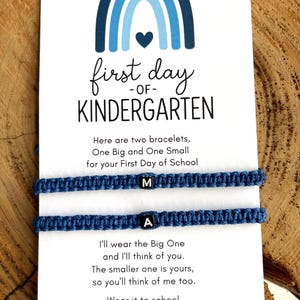 First Day of Kindergarten Initials Mommy and Me Matching Bracelets Dad and Me Blue Waterproof