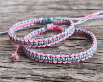 Mommy and Me Pink and Light Blue Bracelets, Mom and Daughter Matching Set
