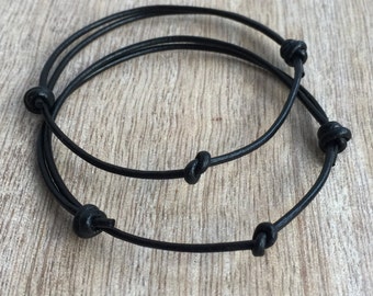 Eglin, Simple Bracelet, Couple Bracelets, His and her Bracelet, Black Leather Bracelet, Minimalist, Set of 2  LC001162