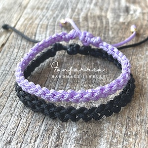 Black and Light Purple Couples Braided Bracelets Waterproof Destin II
