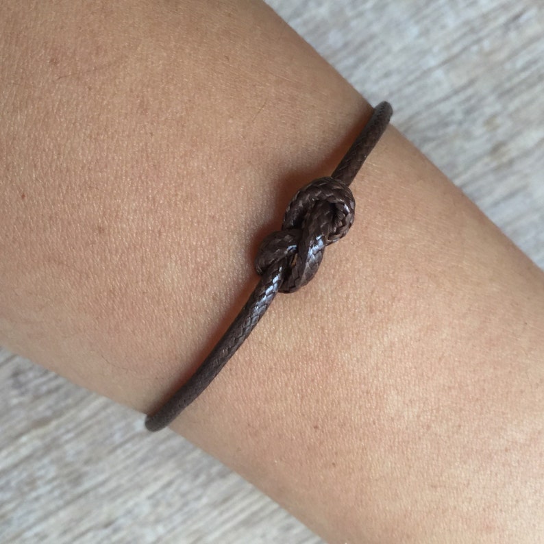 Brown Waxed Cord Bracelets, Simple Bracelet, His and her Bracelet,Couples Bracelets, Infinity, Waterproof Set of 2 image 4