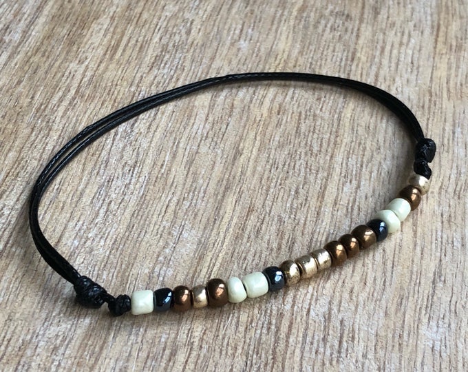 Seashore Beaded Anklet Neutral Color Metallic Waxed Cord Etsy