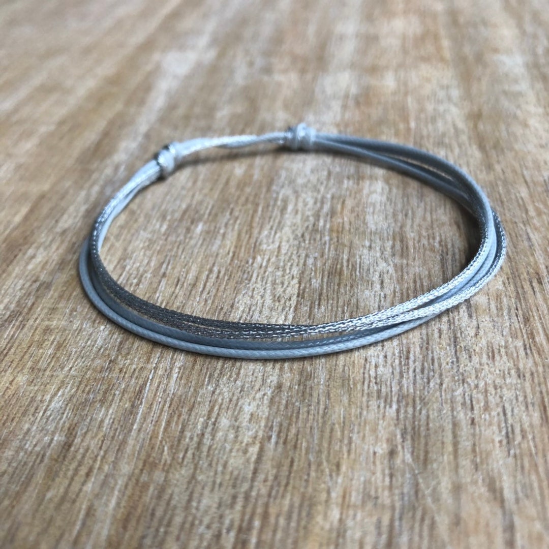 Pinellas, Metallic Silver Gray String Anklet, Waxed Cord Bracelet ...