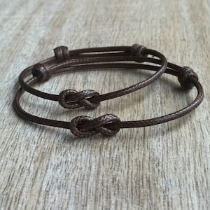 Brown Waxed Cord Bracelets, Simple Bracelet, His and her Bracelet,Couples Bracelets, Infinity, Waterproof Set of 2, Lovers Key WC001116