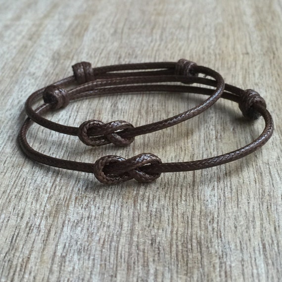 Brown Waxed Cord Bracelets, Simple Bracelet, His and her Bracelet,Couples Bracelets, Infinity, Waterproof Set of 2