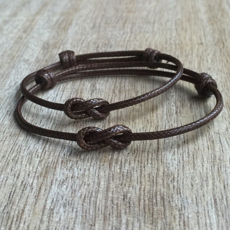 Brown Waxed Cord Bracelets, Simple Bracelet, His and her Bracelet,Couples Bracelets, Infinity, Waterproof Set of 2 image 1
