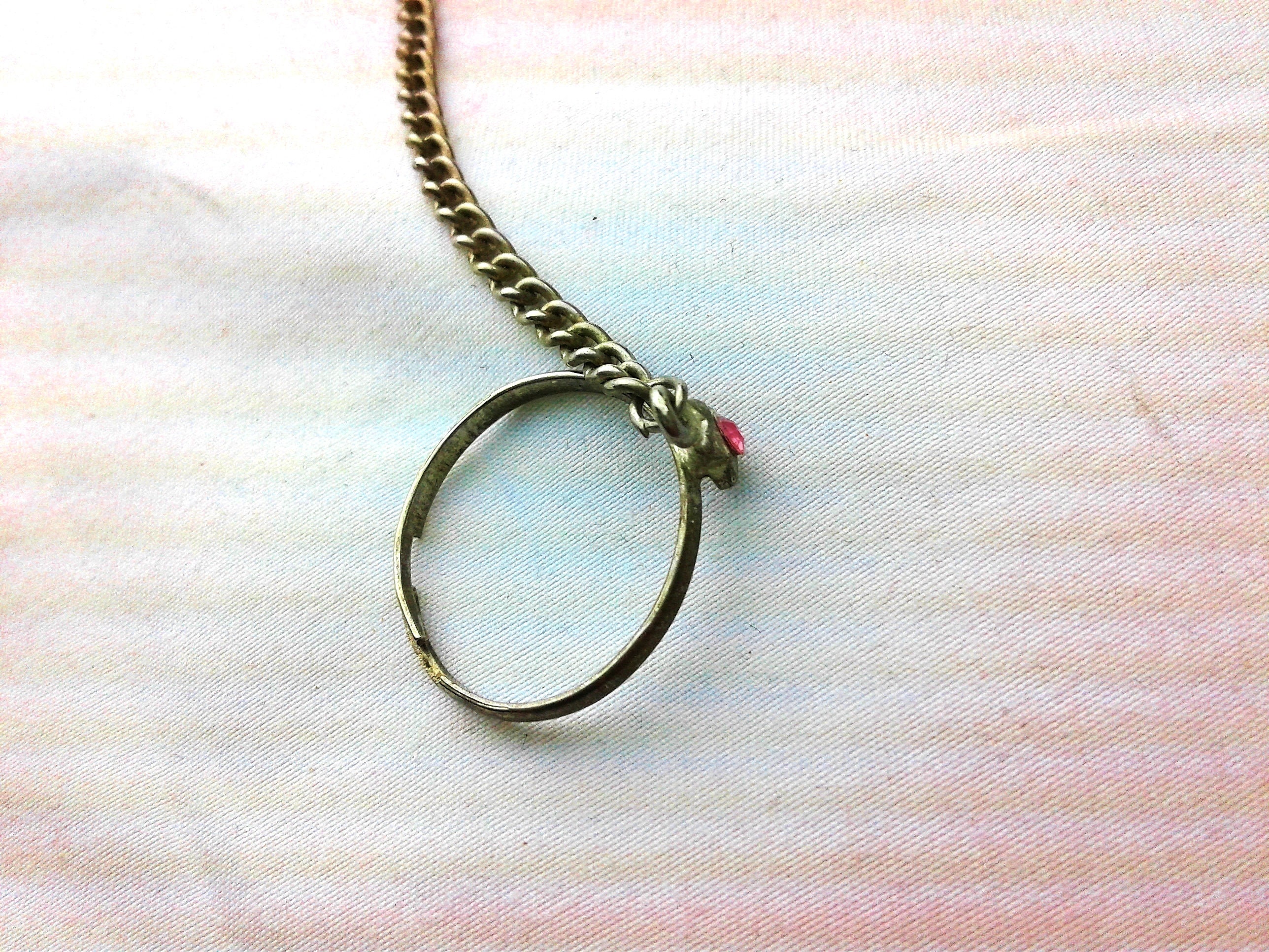 Vintage Original 80s Hand Chain Bracelet Finger Ring Matching Pink Ruby ...