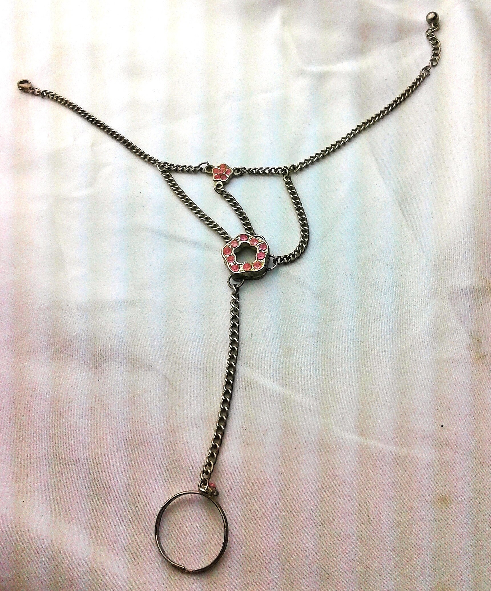 Vintage Original 80s Hand Chain Bracelet Finger Ring Matching Pink Ruby ...