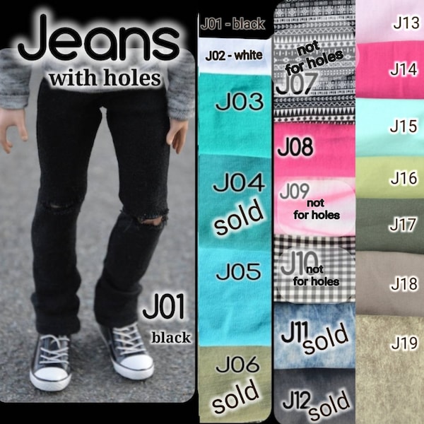 Jeans with holes for MH, 3g, Eah, Taeyang, BTS, FR, Blythe boys, Ken, Creatable World, Rainbow High, Harry Potter, Bratz, LOLomg