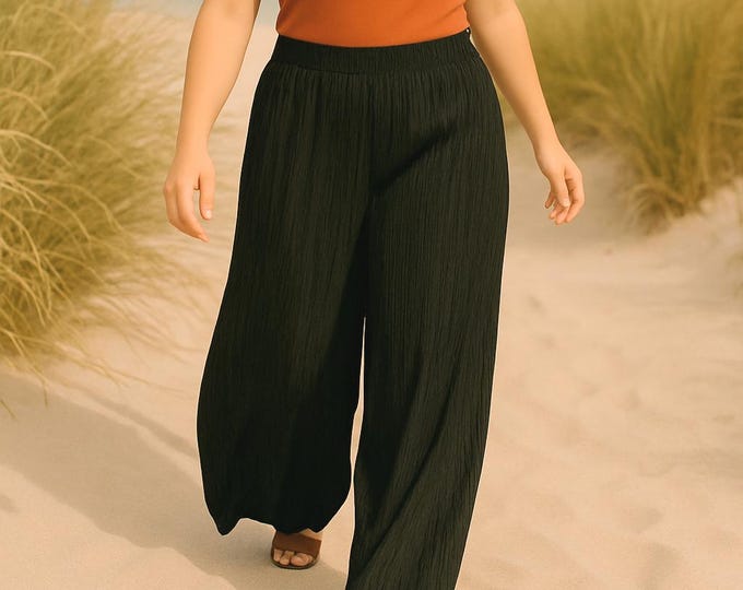 Black Pleated Pants with Elastic – Size L/XL – Fluidity and Comfort – Made4you® Plus Size Women’s Clothing