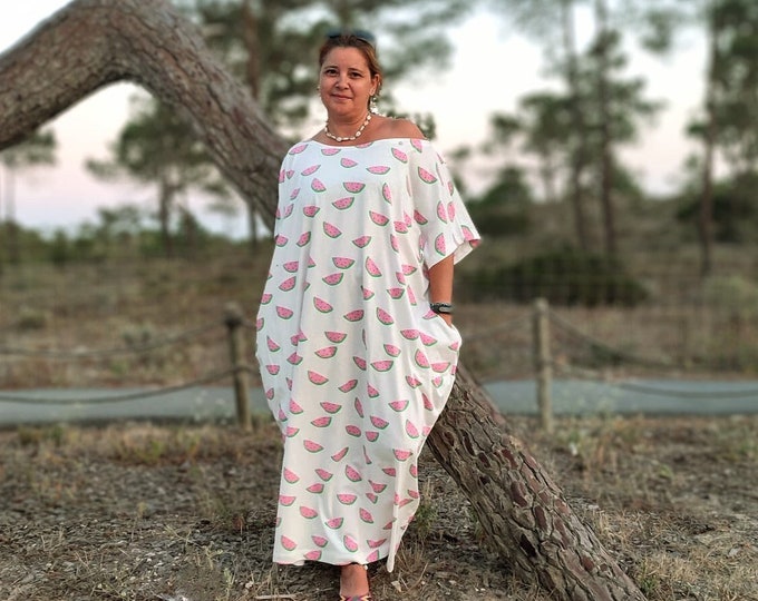 Watermelon Pattern Dress, summer dress, plus size dress, cotton dress, maxi dress, long dress