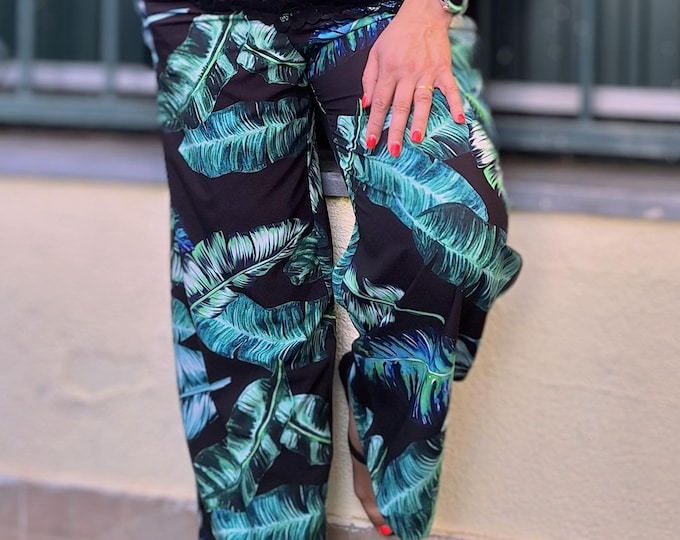 Feel-Good Summer Set – Tropical Pants & Matching Scrunchie | Handmade Comfortable | Limited Edition Tropical Pants with Matching Scrunchie