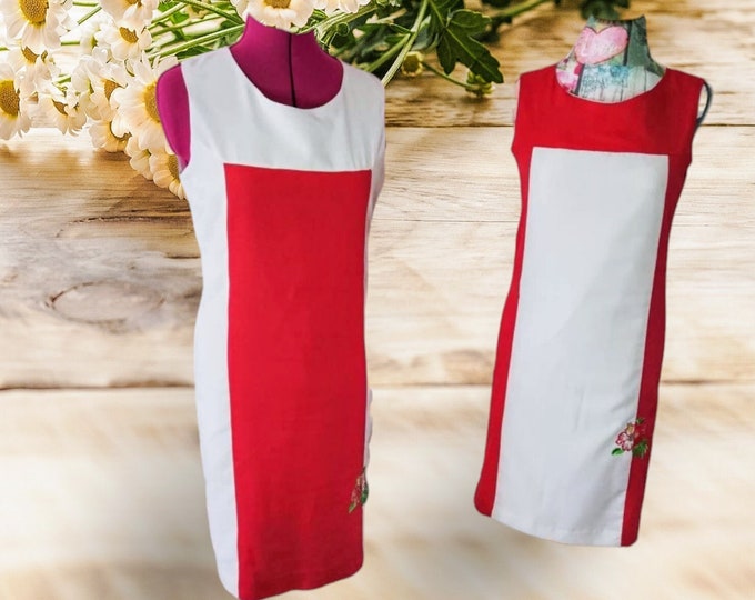 linen dress, women clothing, red dress, Dresses, women dress, embroidered dress, summer dress