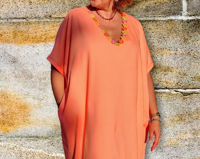 HAWAII Handmade Long Dress – Unique Handmade Piece in Orange with Floral Details | One Size | Made4you