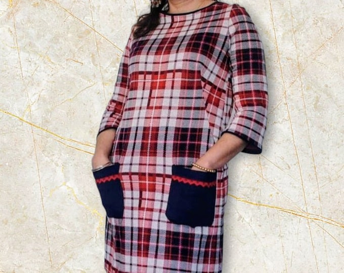 Checkered dress in shades of red and blue / Women dress