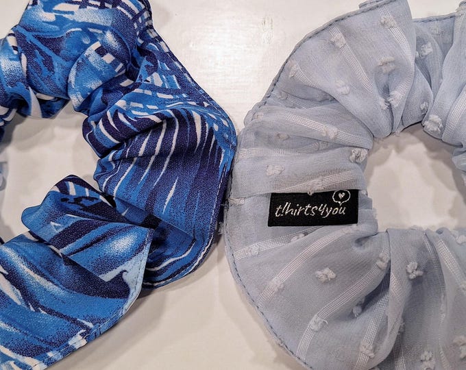 Exclusive Scrunchies | Tropical Blue & Textured Baby Blue | Handmade by Made4you® - Blue Scrunchie Set