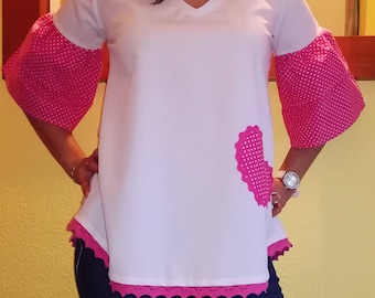 Heart Tunic, Tunic, Blouses,Women's Clothing,Tops and Tees,Handmade in Portugal,Personalized clothing,Pink Blouse,Patchwork,Handmade clothes