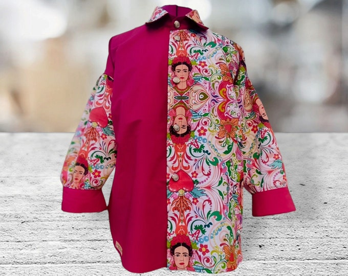 Women's red shirt with Frida Kahlo pattern