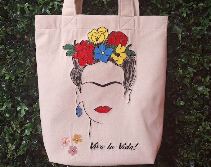 Hand-painted Frida tote bag/Fabric bag/Handbags/Frida Kahlo Bag/Shopping bag/Portuguese crafts/Women's Bag/Eco-friendly bag