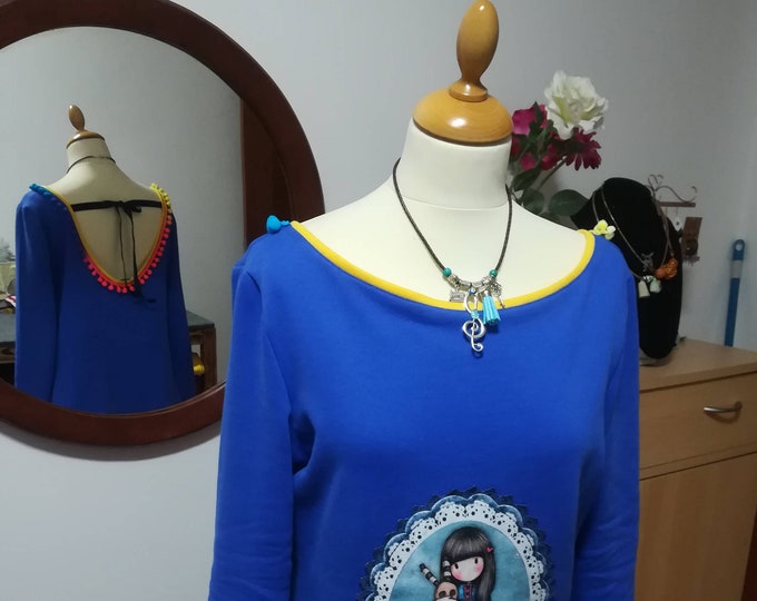 Womens clothing, cotton tunic, blouse, custom blouse, blouse with neckline at back, handmade clothes, gorjuss