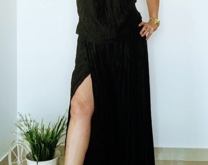 Plus size black pleated long jumpsuit